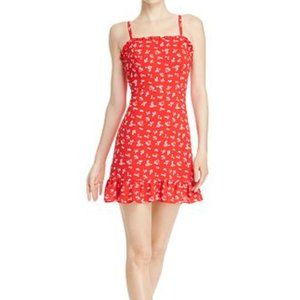 Red ruched floral mini dress !